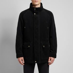 Koolah Mens Vintage Corduroy Field Jacket Black High Neck Utility Coat XL Zip Up